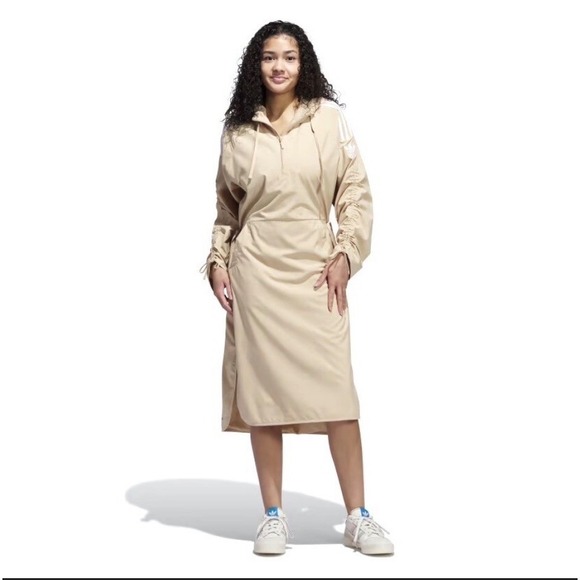 adidas Jackets & Blazers - Adidas Parley Windbreaker Dress Beige Drawstring Hooded Athleisure Womens M